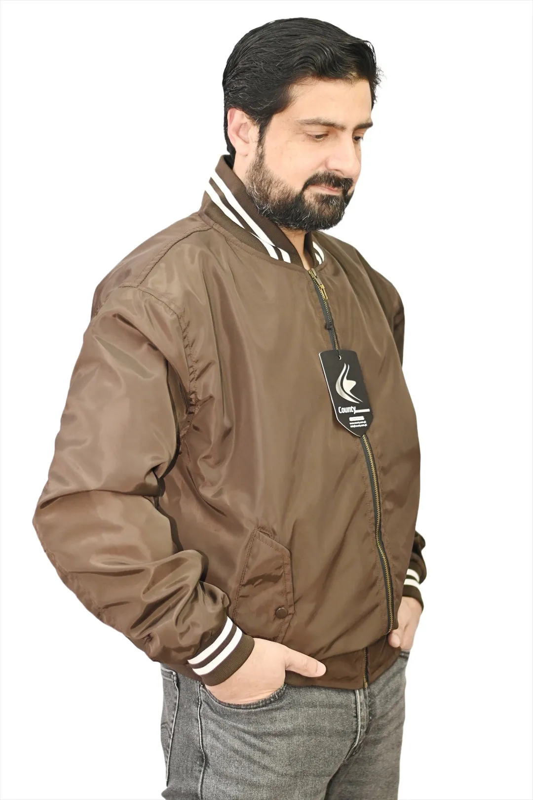 Baseball Letterman College Varsity Bomber Jacket Sports Wear Brown Nylon