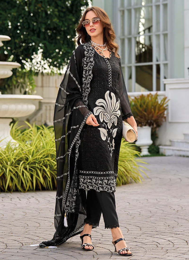 Black Thread Embroidery Designer Pant Suit