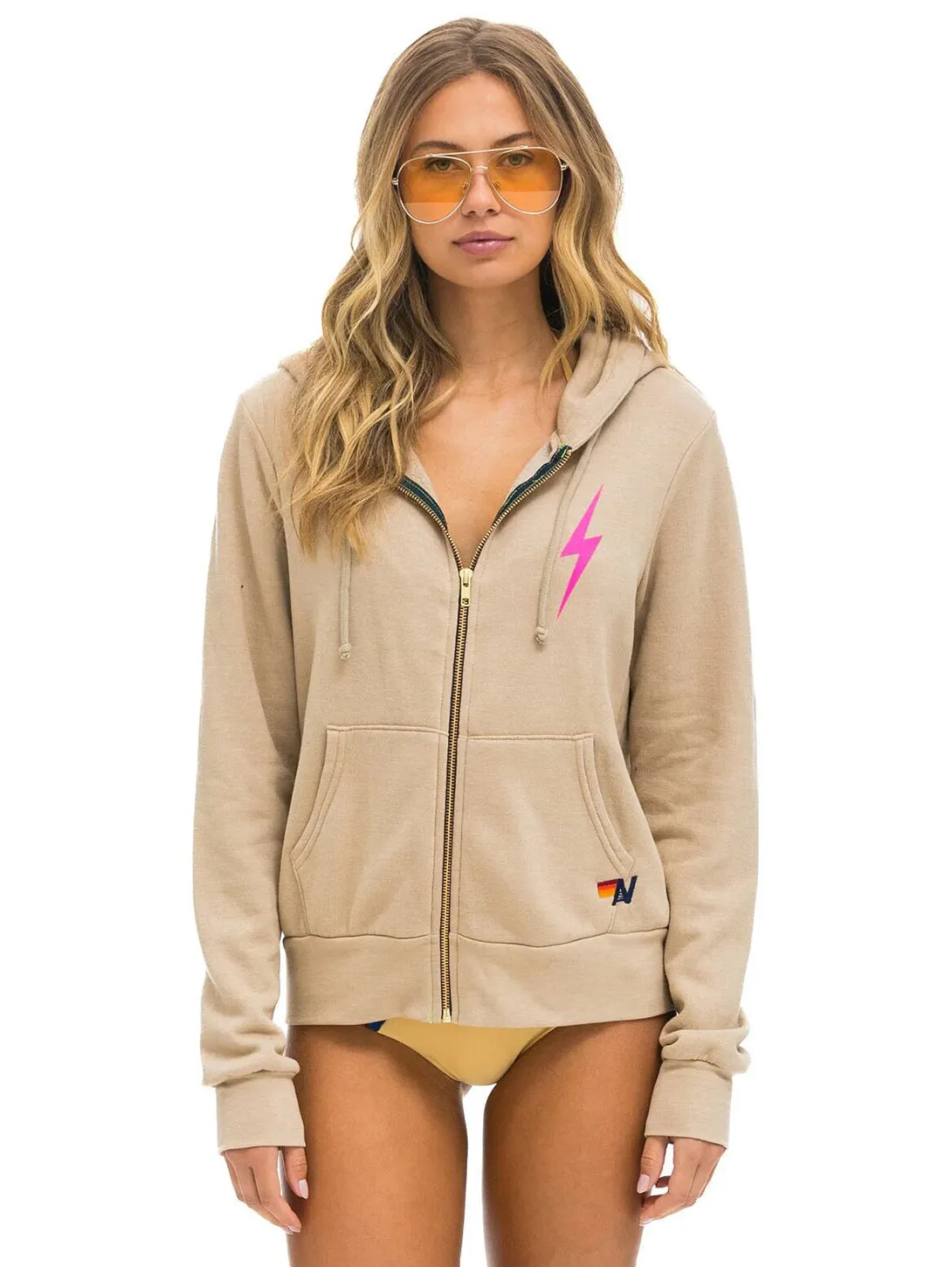 Bolt Zip Hoodie - Sand/Neon Pink