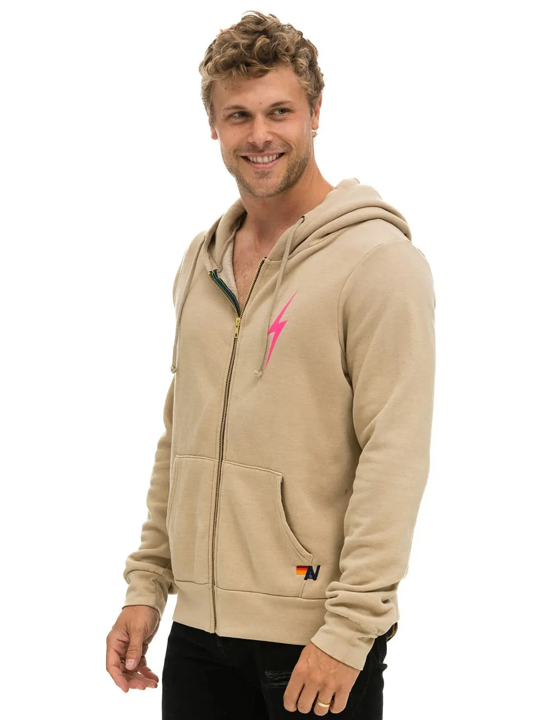 Bolt Zip Hoodie - Sand/Neon Pink