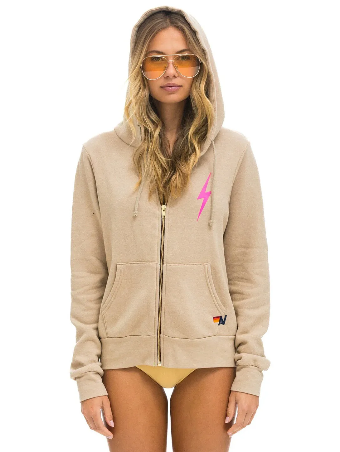 Bolt Zip Hoodie - Sand/Neon Pink