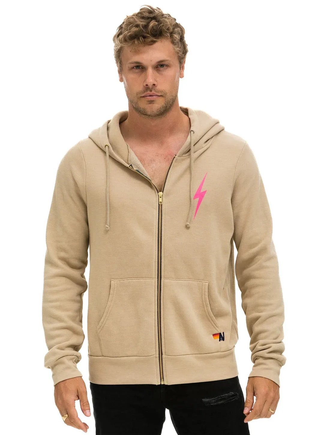 Bolt Zip Hoodie - Sand/Neon Pink