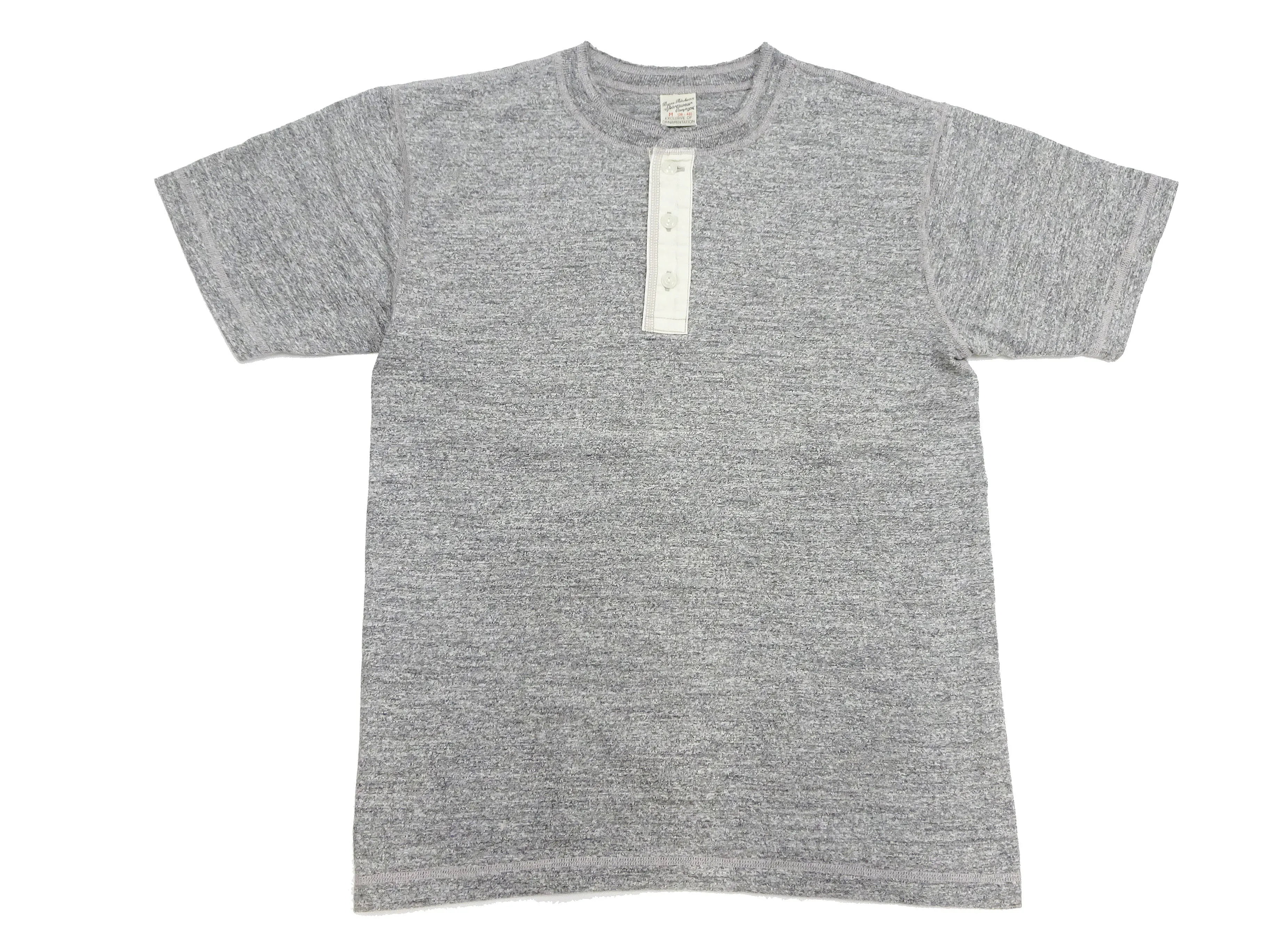 Buzz Rickson Henley T-Shirt Men's Short Sleeve Plain Loopwheeled Slub Yarn Tee BR79192 113 Heather-Gray