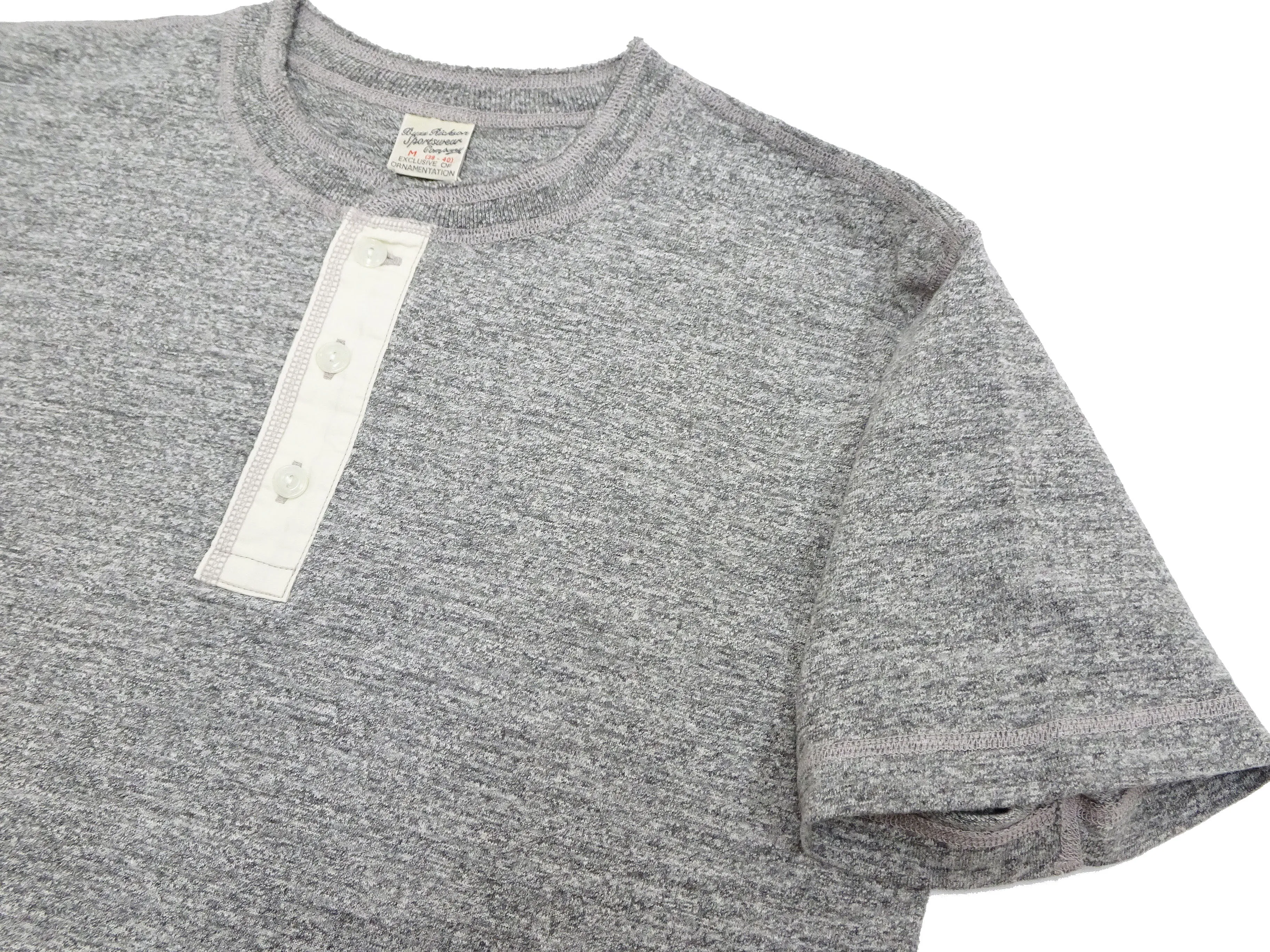 Buzz Rickson Henley T-Shirt Men's Short Sleeve Plain Loopwheeled Slub Yarn Tee BR79192 113 Heather-Gray