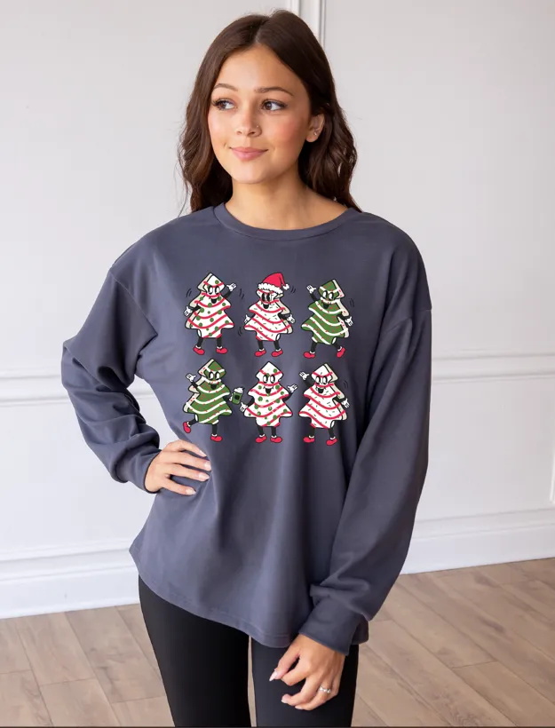 Christmas Trees on Grey Crazy Cozy Microfleece Crewneck