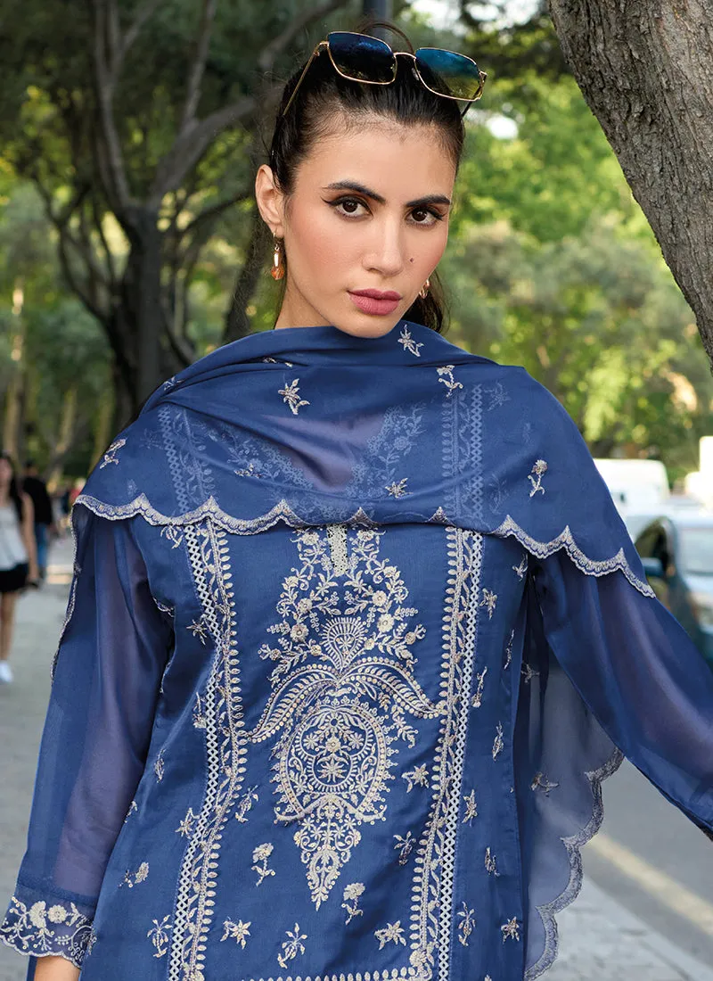 Dark Blue Traditional Embroidery Pant Style Suit