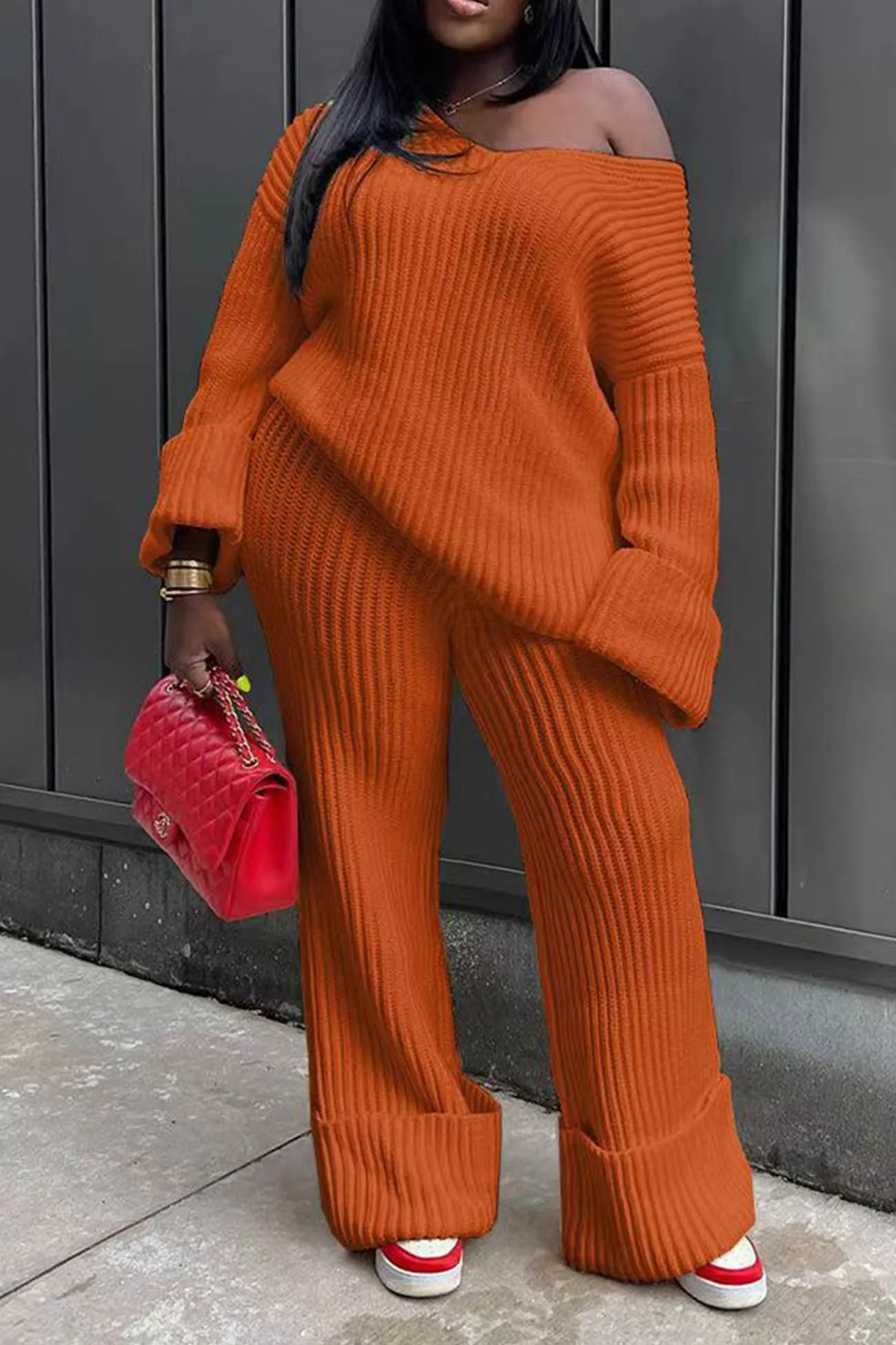 Drop Shoulder Knit Suits