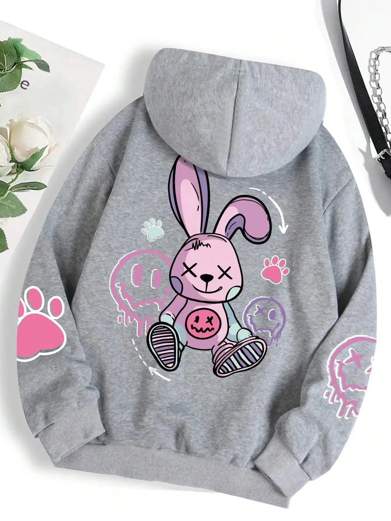 Female Hoodies Hip Hop Street Casual Printed Fashion Hoodie Oversize Loose New Sweatshirts Autumn Warm Fleece Clothing