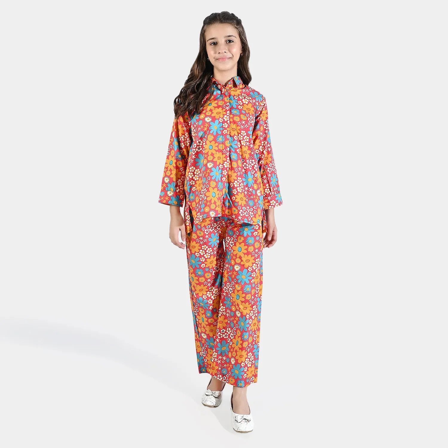 Girls Cotton Poplin Co-ord Set Cadmium-Multi