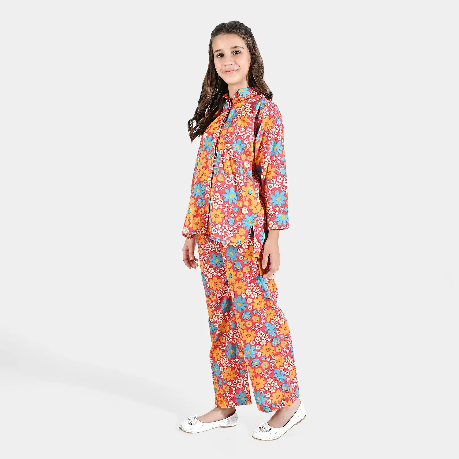 Girls Cotton Poplin Co-ord Set Cadmium-Multi