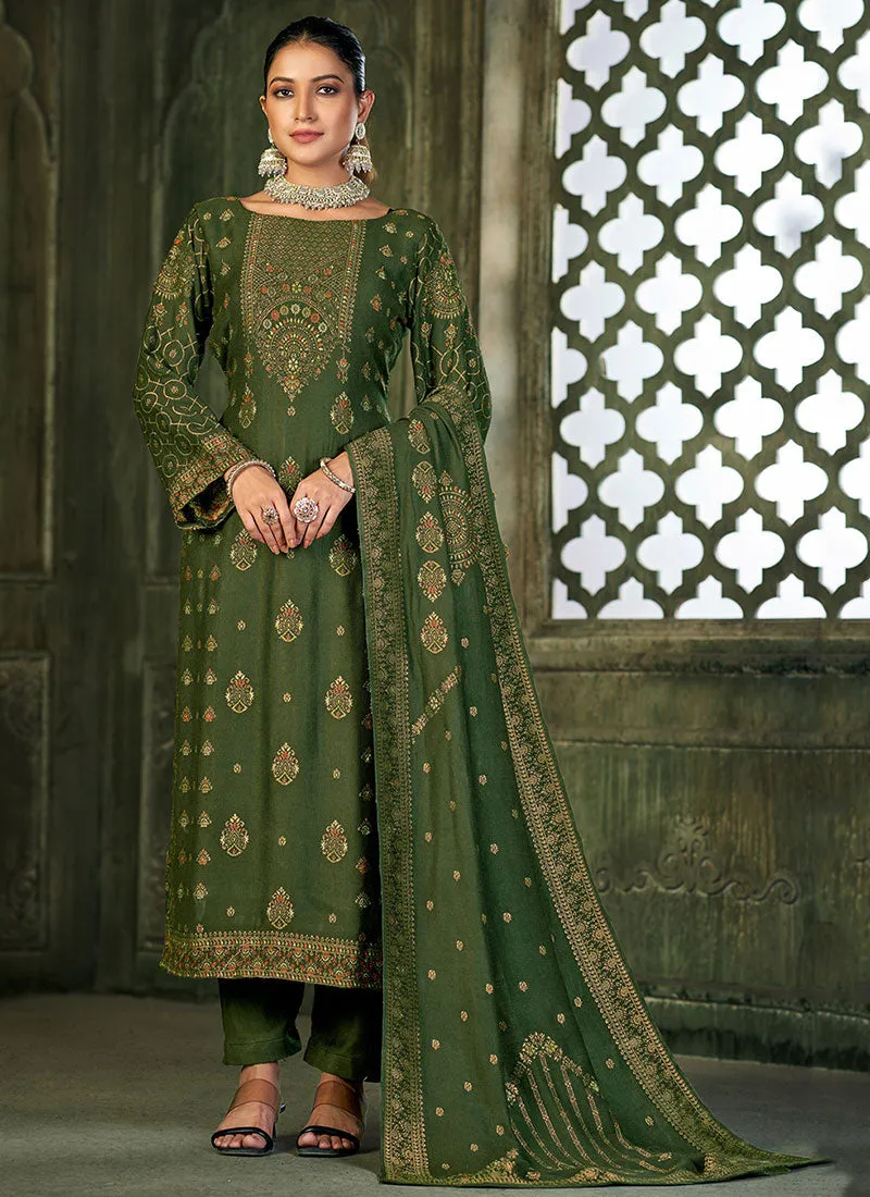 Green Multi Pashmina Embroidery Salwar Kameez Suit