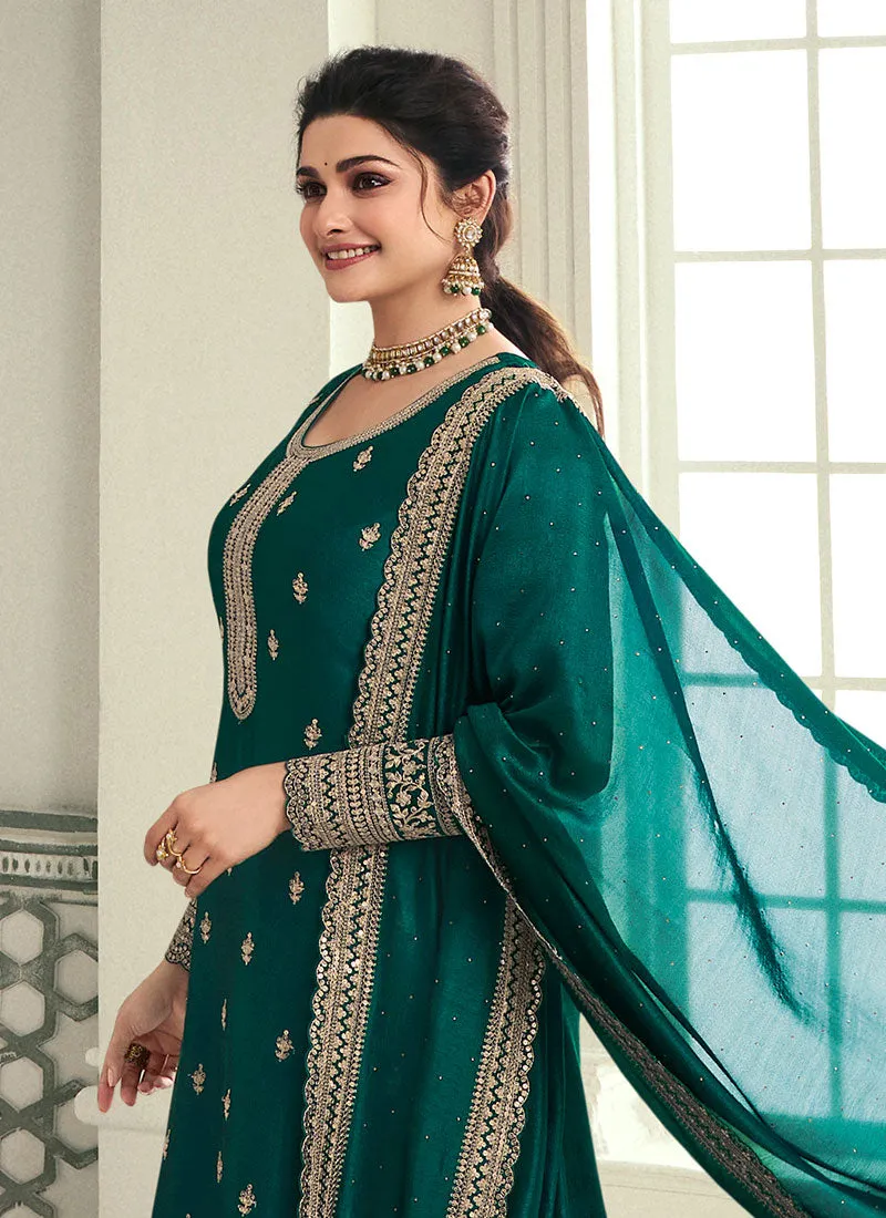 Green Thread Embroidery Pant Style Suit