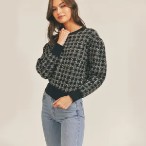 Houndstooth Check Sweater (Black   White)