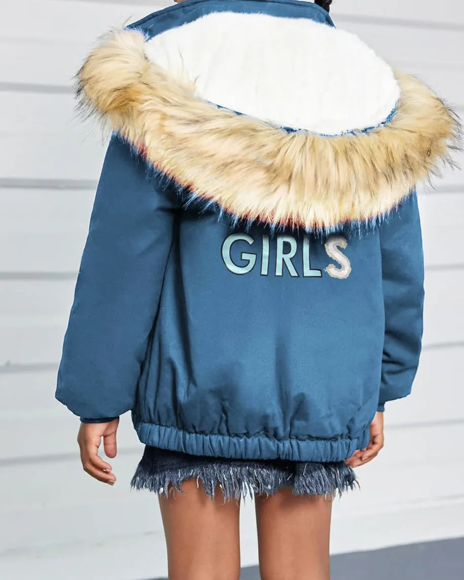 Kids Girls Winter Hooded Fleece Coats