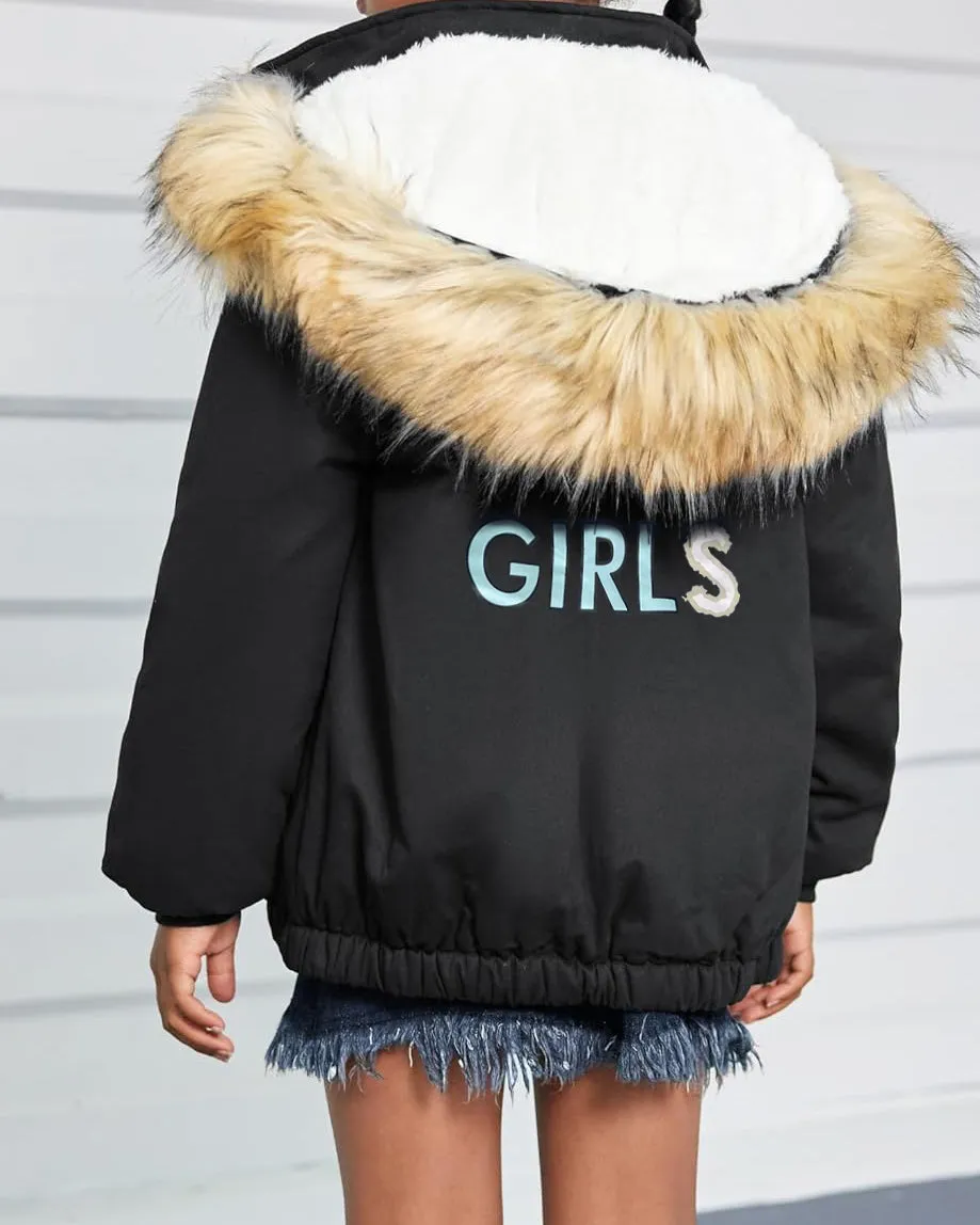 Kids Girls Winter Hooded Fleece Coats