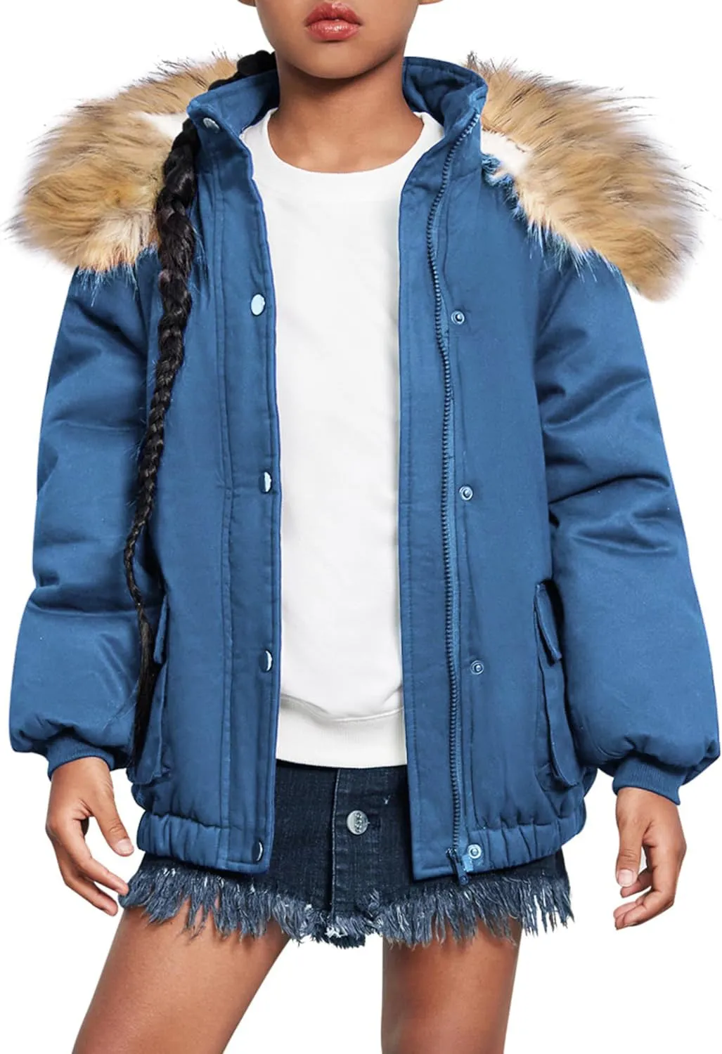 Kids Girls Winter Hooded Fleece Coats