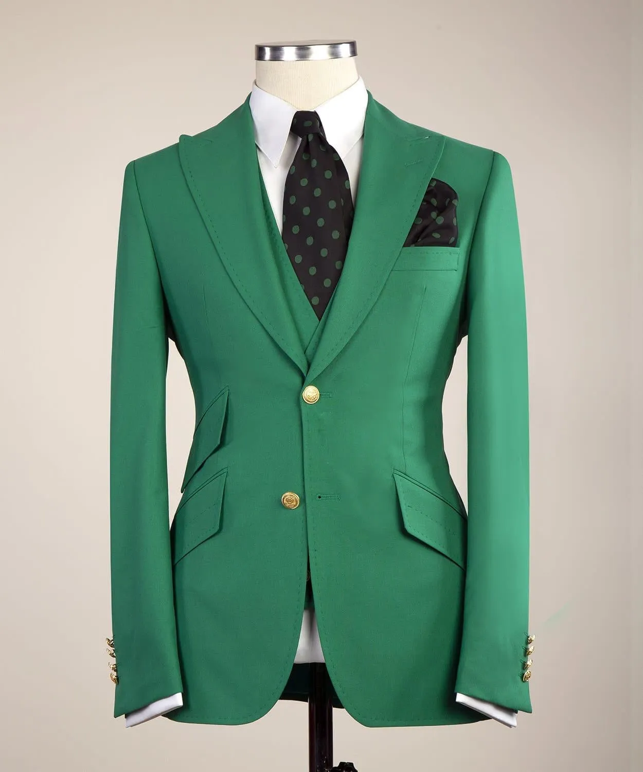 Latest Design Green Peak Lapel Slim Fit Stylish Prom Men’s Suits