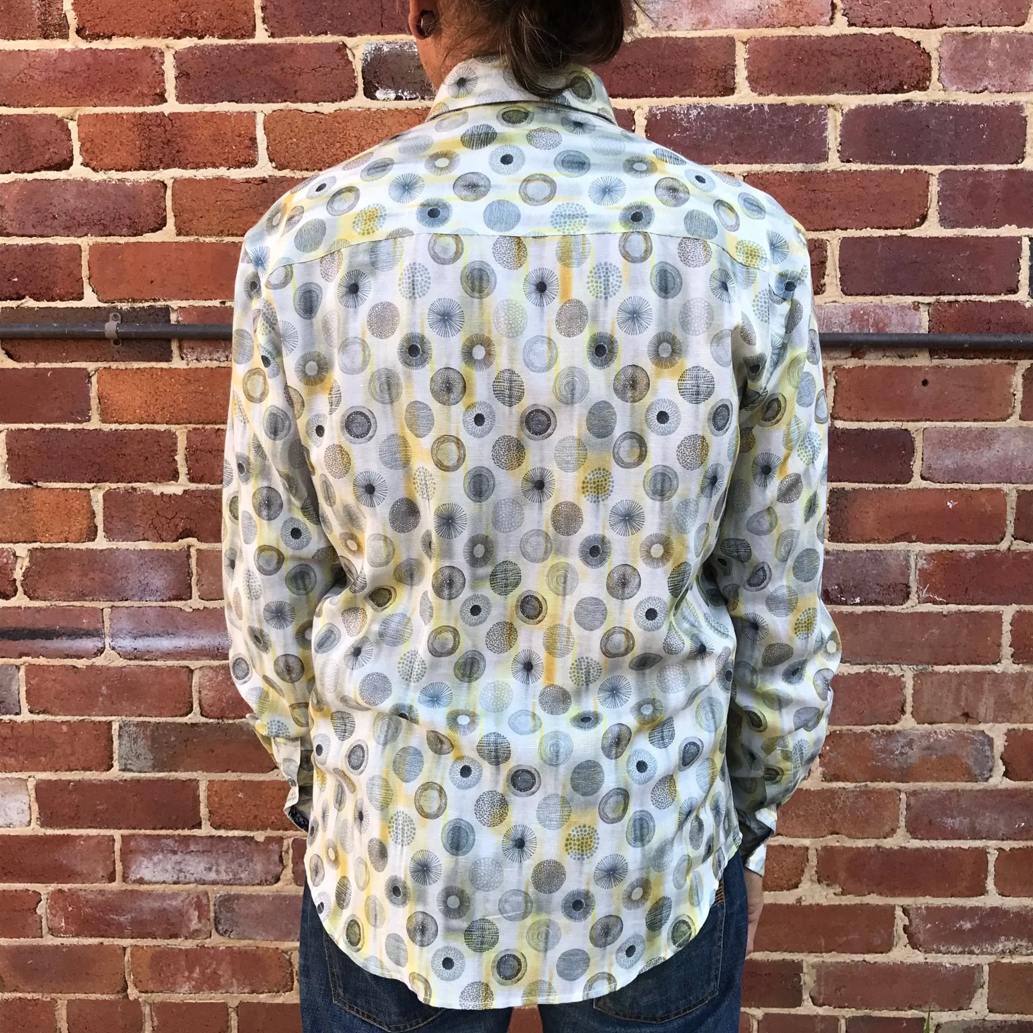 Linen/Tencel L/S Grey Yellow Patterned Shirt - New