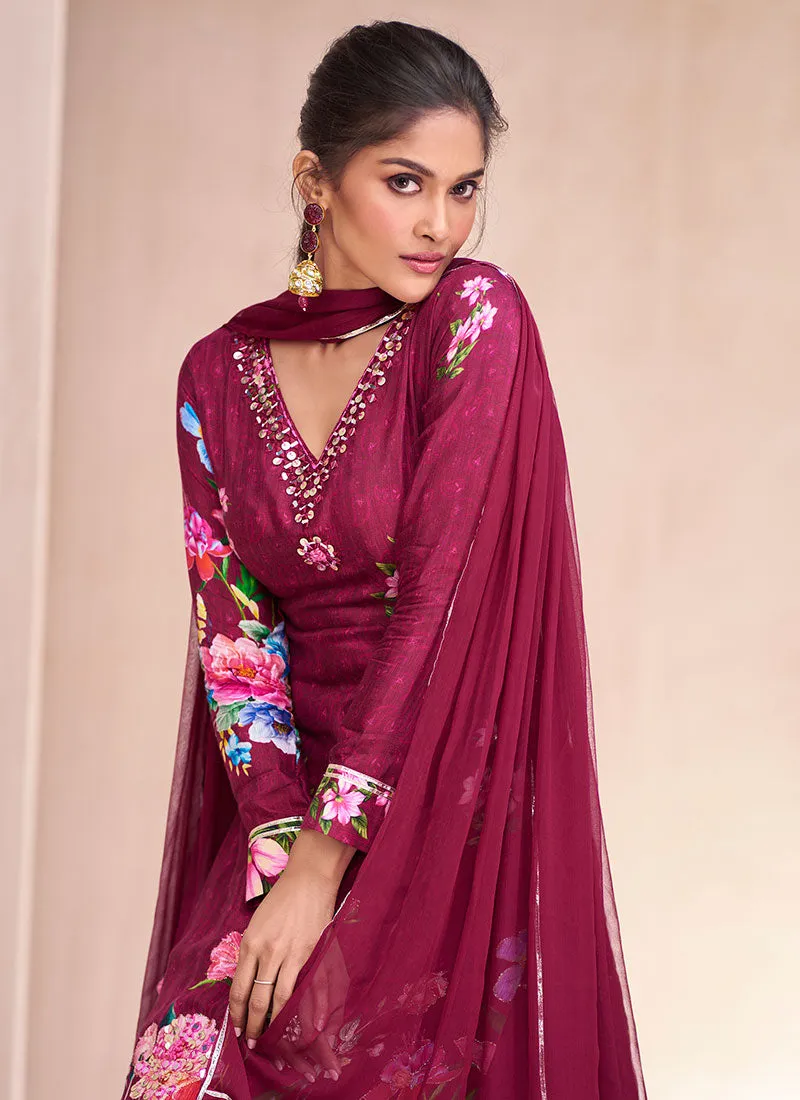 Maroon Multi Embroidery Printed Lehenga Kurti