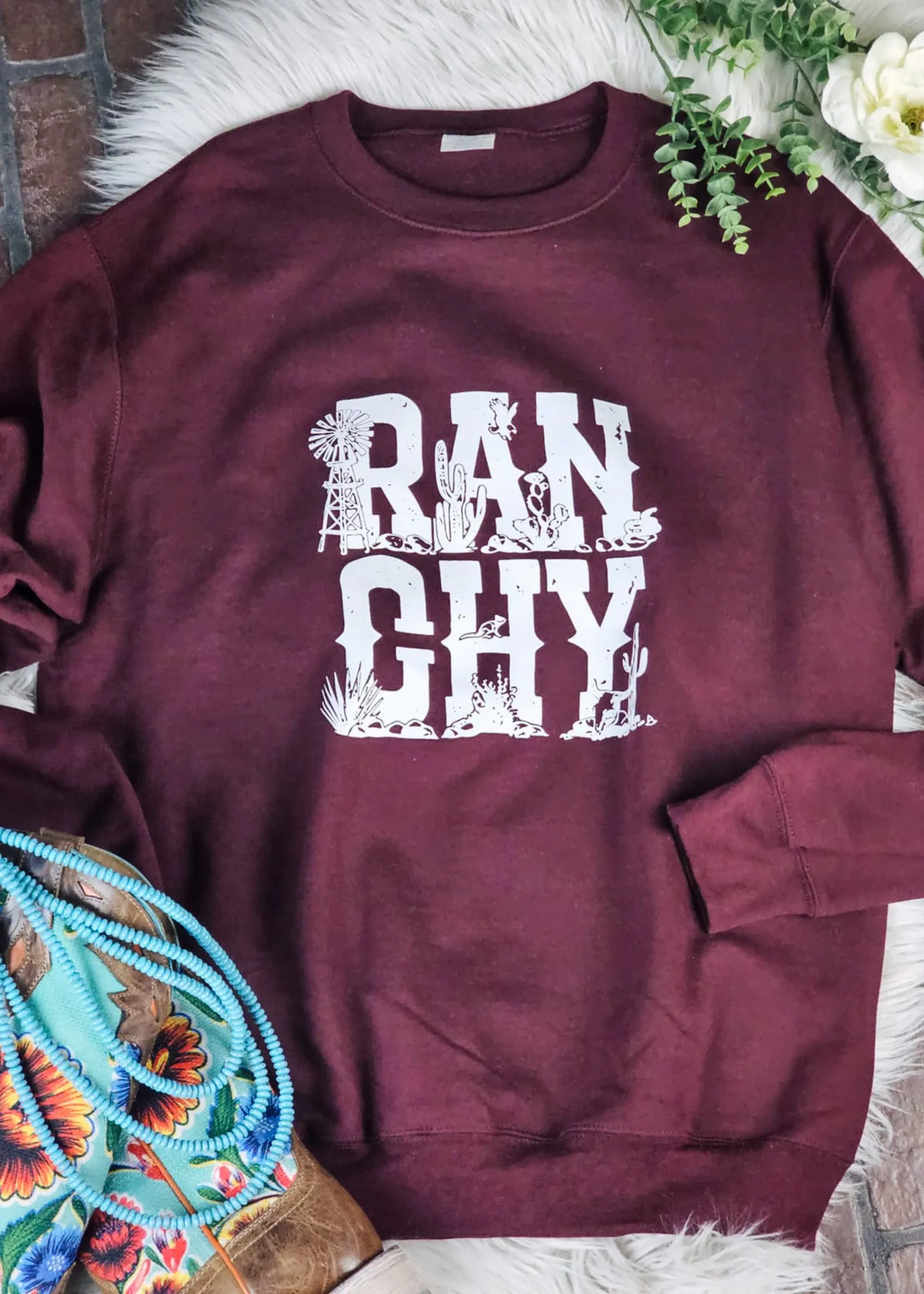 Maroon Ranchy Fleece Pullover