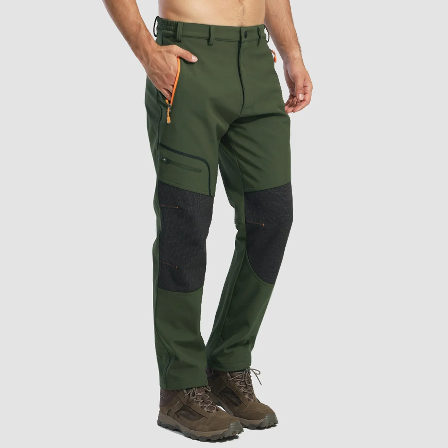 Men's Fleece Lined Softshell Pants Water Resistant Ski Pants