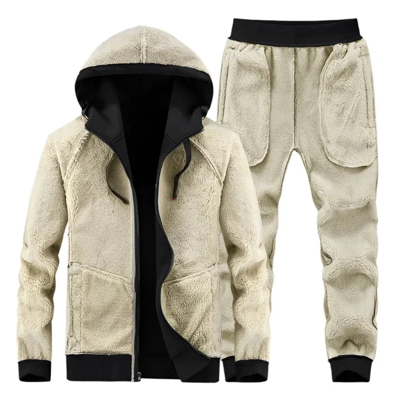 Men's Winter Sportswear 2-Piece Set – Thermal Fleece Hoodie & Pants, Windproof Warm Tracksuit for Gym & Outdoor