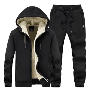 Men's Winter Sportswear 2-Piece Set – Thermal Fleece Hoodie & Pants, Windproof Warm Tracksuit for Gym & Outdoor