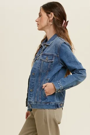 Non Distressed Classic Dark Denim Jacket with Pockets