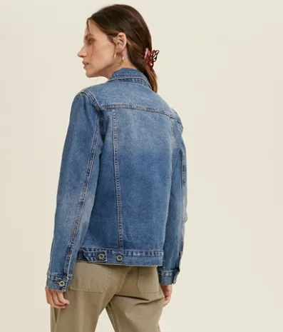 Non Distressed Classic Dark Denim Jacket with Pockets