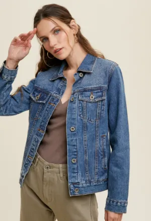 Non Distressed Classic Dark Denim Jacket with Pockets