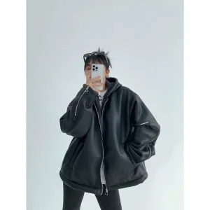 Oversized Hooded Faux Leather Coat