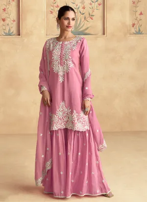 Pink Designer Embroidery Gharara Suit