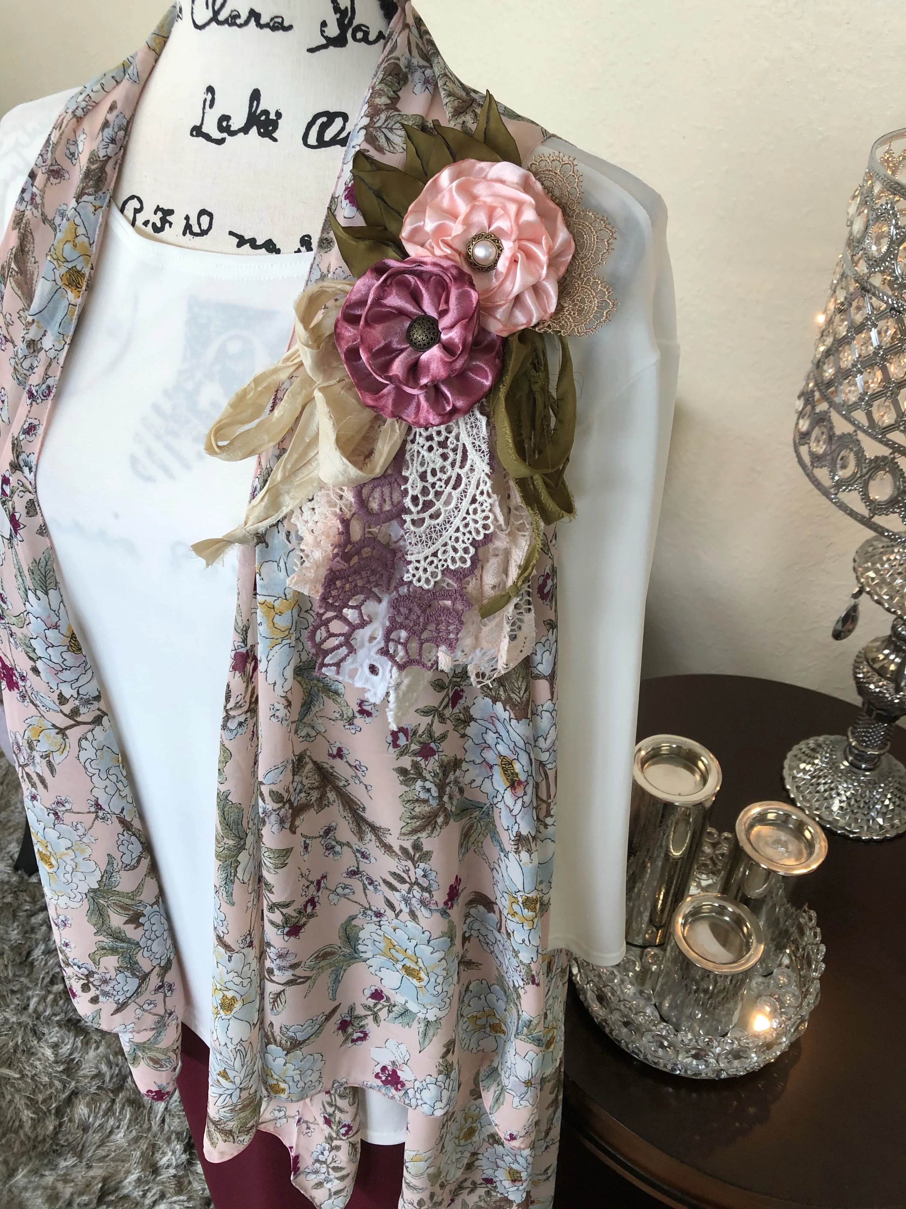 Pink Floral Chiffon Scarf Vest (OS)