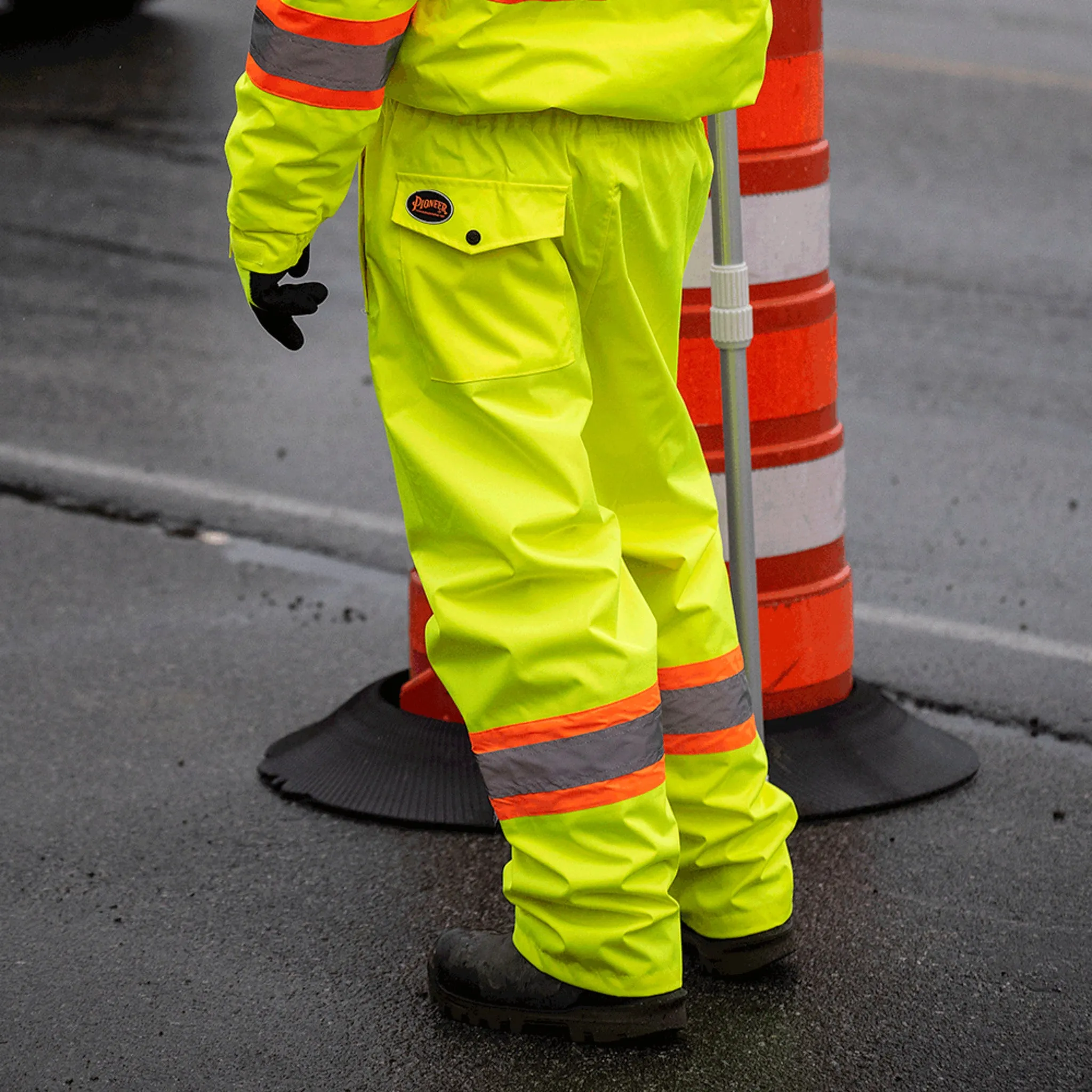 Pioneer Men's Hi Vis Work Pants, CSA Certified - 450D Oxford Poly, Waterproof, Windproof, Reflective Tape, StarTech Safety Gear | Sizes S-4XL