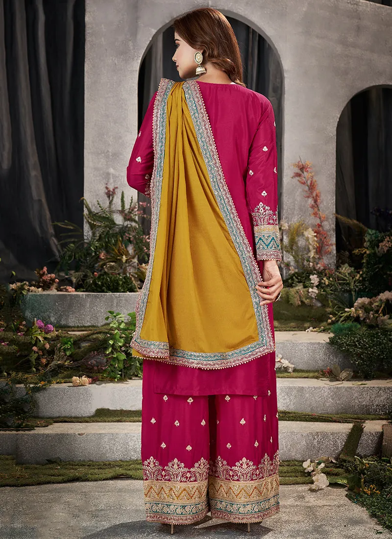 Rani Pink And Firozi Embroidery Traditional Palazzo Suit