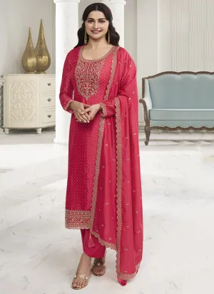 Red Sequence Embroidery Festive Pant Style Suit