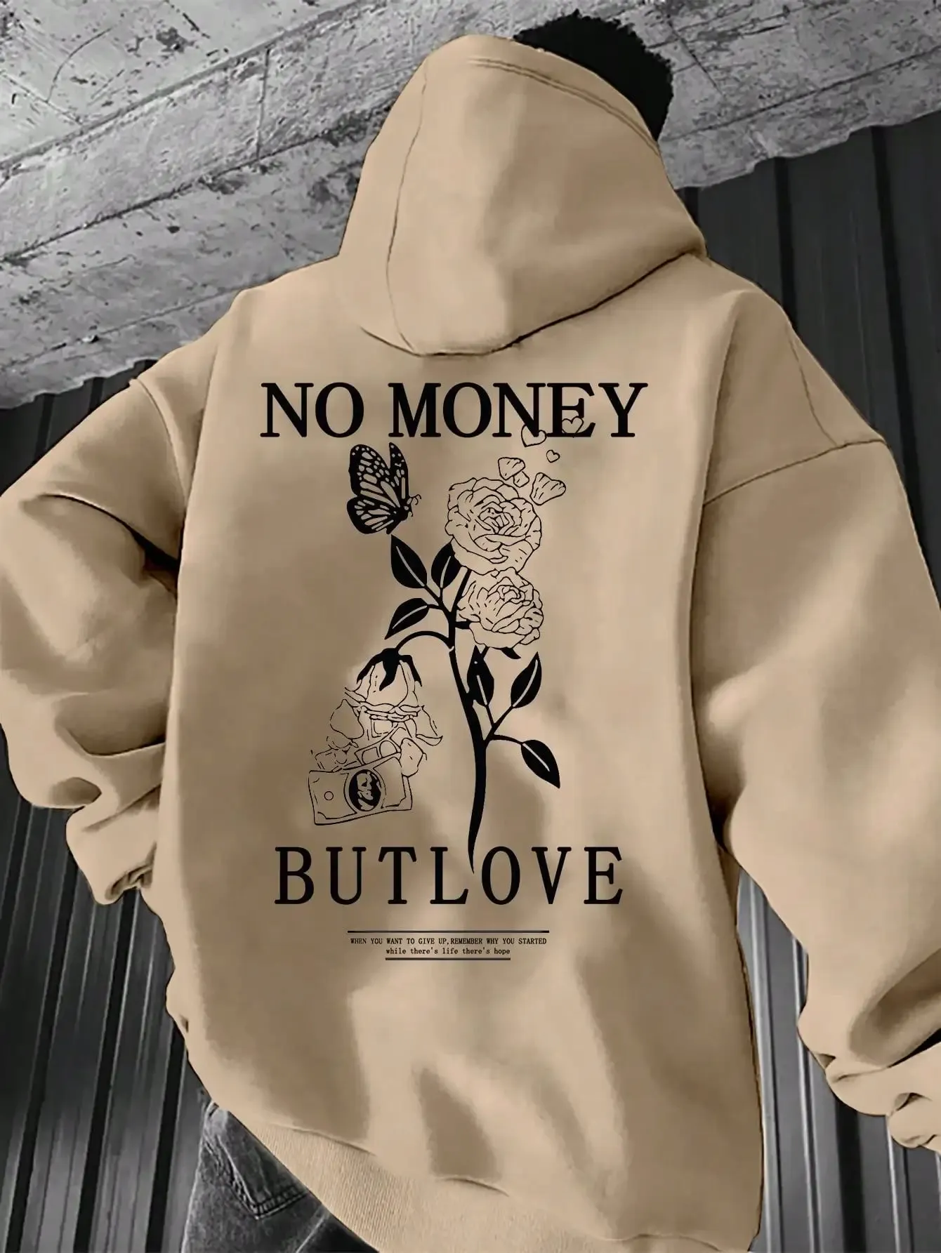 Riolio New Loose Men's Floral Letter Print Hooded Fleece Sweatshirt Spring and Autumn Comfortable and Versatile Pullover S-3XL