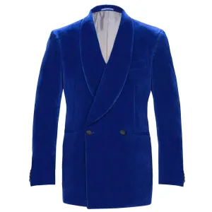 Royal Blue Double Breasted Velvet Smoking Jacket
