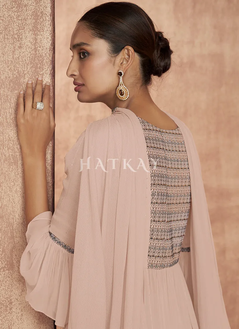 Soft Peach Sequence Embroidered Gharara Style Suit