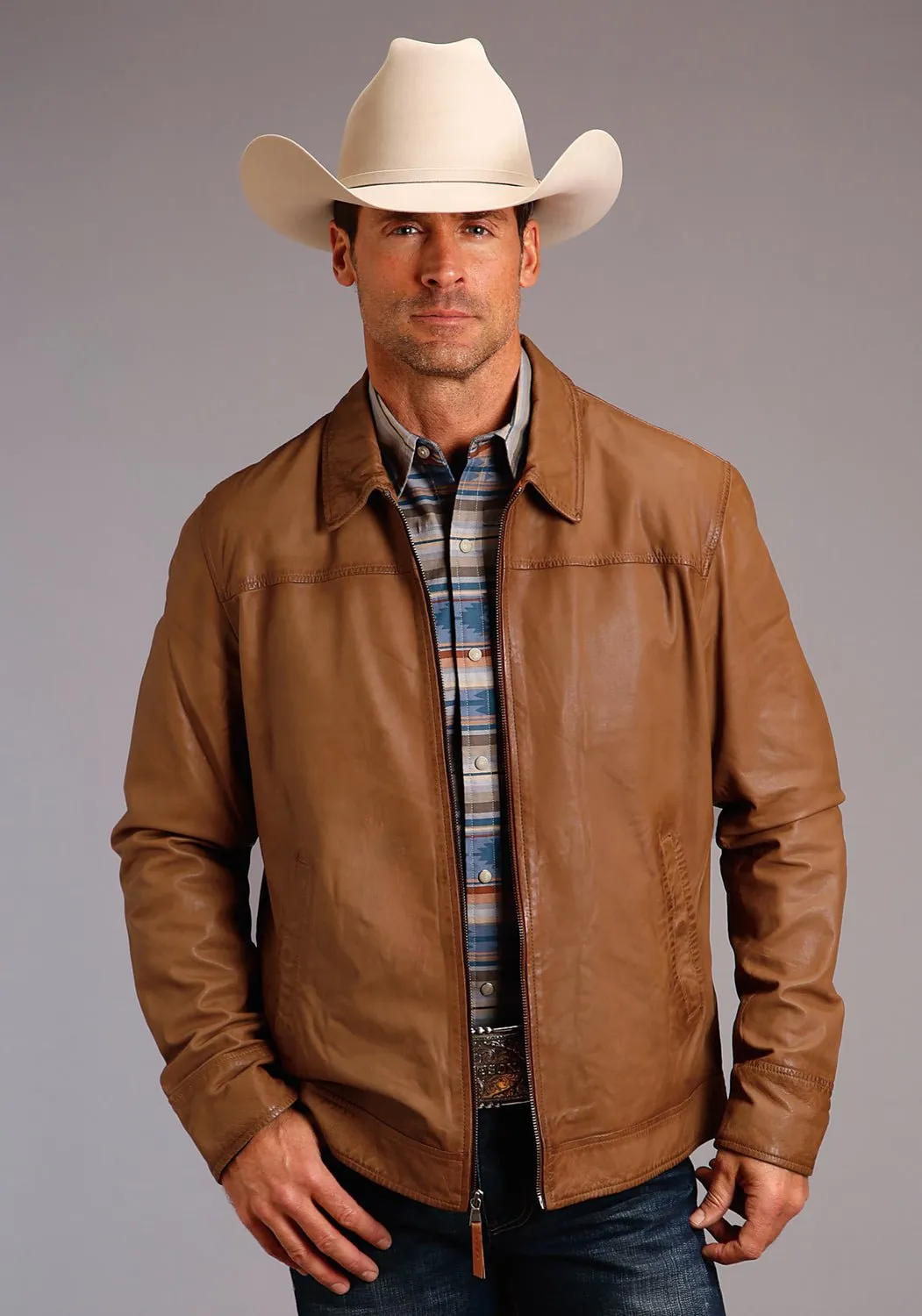 Stetson Mens Burnished Brown Leather Zipper Jacket