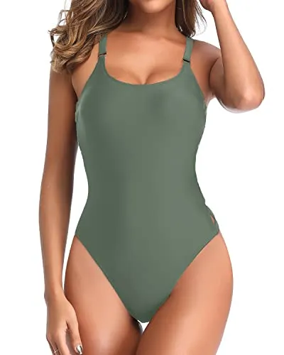 Stylish Adjustable Straps Women One Piece Slimming Bathing Suit-Army Green