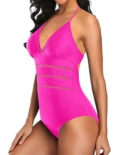 Stylish Open Back Swimwear Tie Knot Back Bathing Suit-Neon Pink