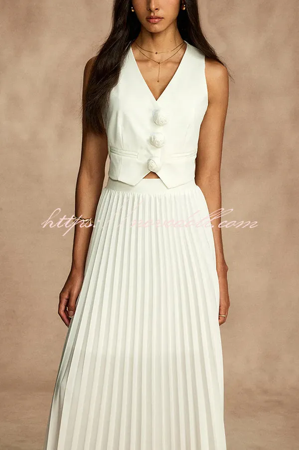 Stylish Rosette Sleeveless Tank Top and Pleated Maxi Skirt Set