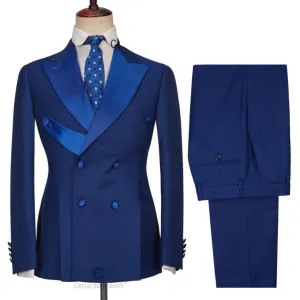 Stylish Royal Blue Double Breasted Tuxedo