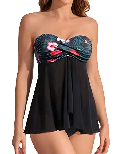 Stylish Two Piece Swimwear Halter Bandeau Flyaway Tankini for Women