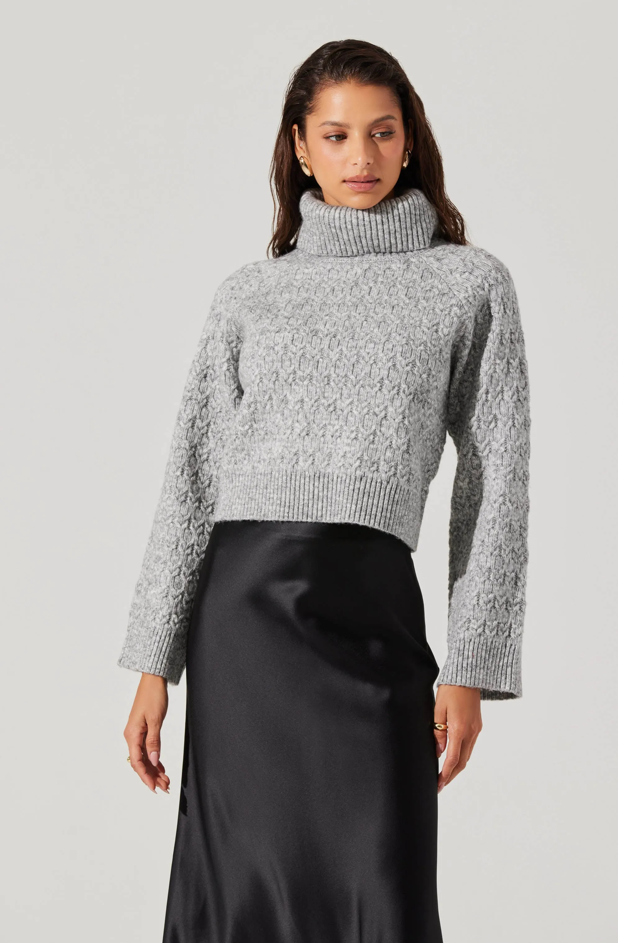 Textured Boxy Turtleneck Sweater