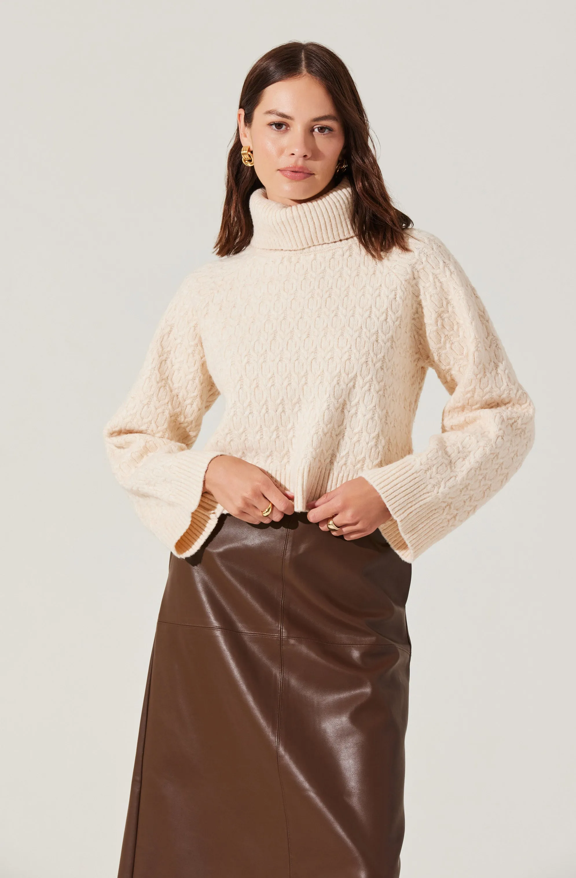 Textured Boxy Turtleneck Sweater