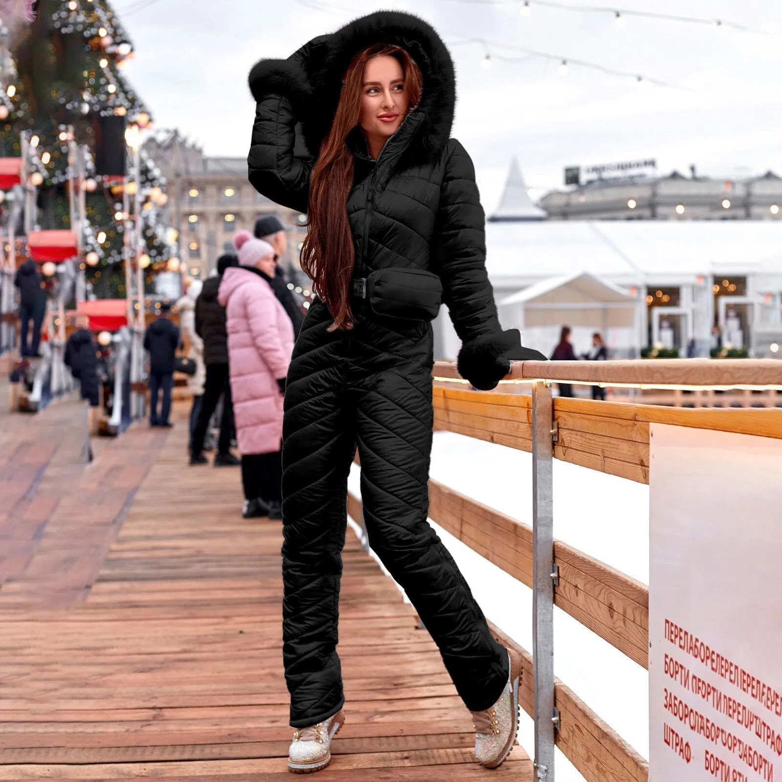 Thick Warm Jumpsuits Ski Suit Women Waterproof Windproof Jacket Pants Set