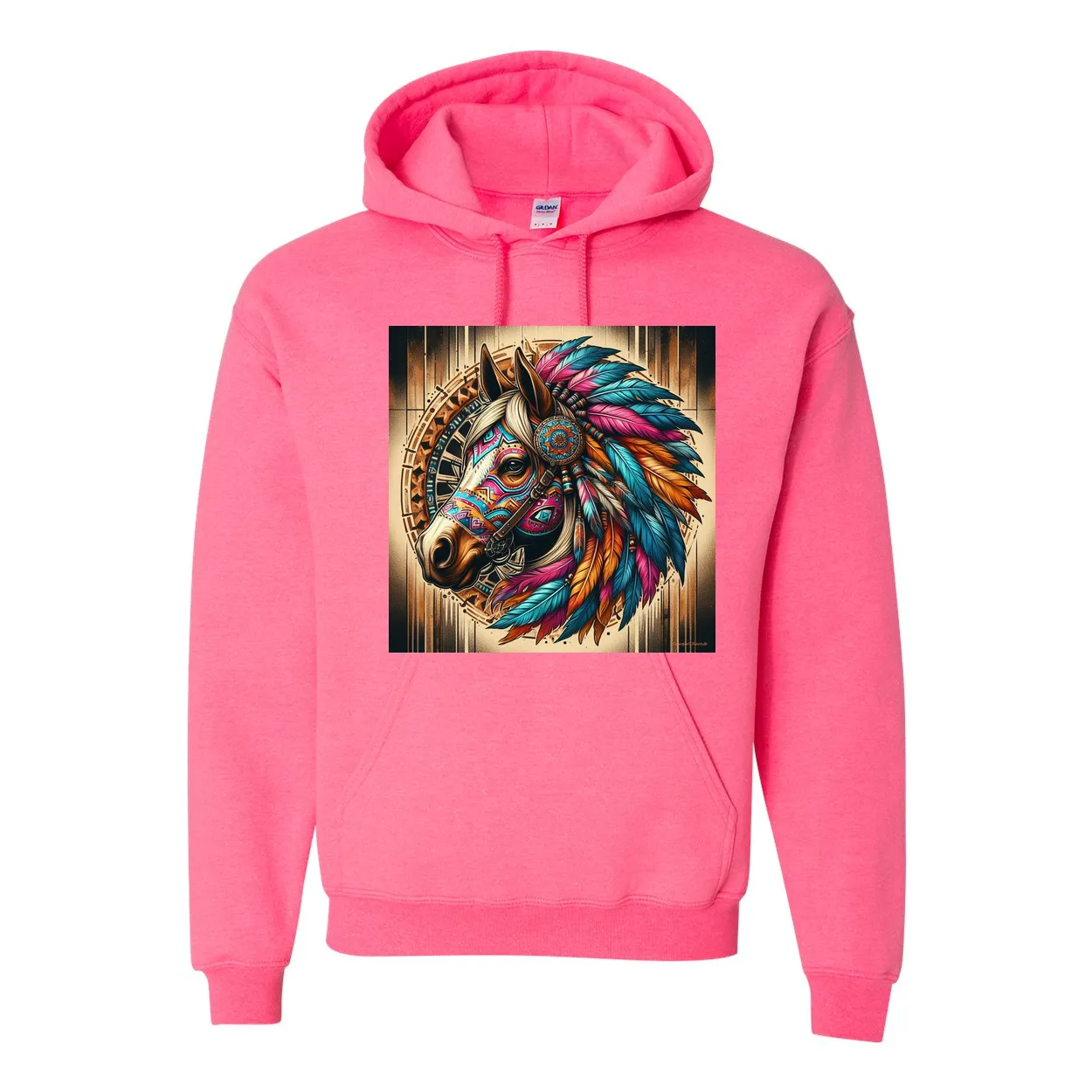 Tribal Horse Chief Pull Over Front Pocket Hoodies