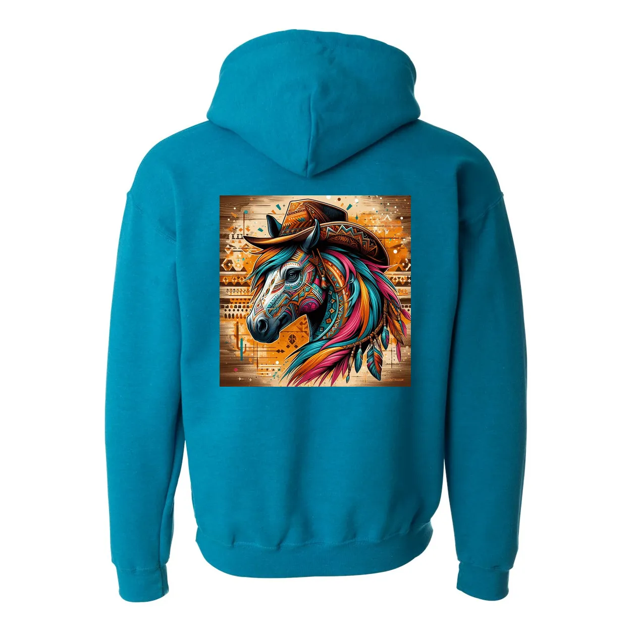 Tribal Horse Cowboy Gus Design On Back Front Pocket Hoodies